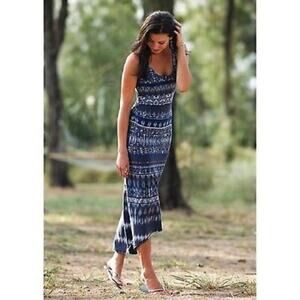 Athleta Blue Print Tide Turn Hi-Lo Maxi Dress Sz.S